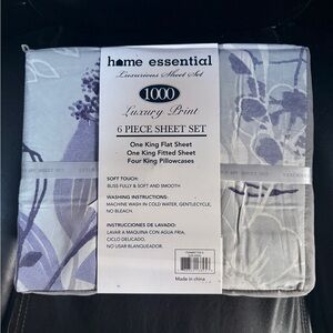 King Size Luxurious Sheet Set Home Essentials 6 Piece Grey Purple Botanical New